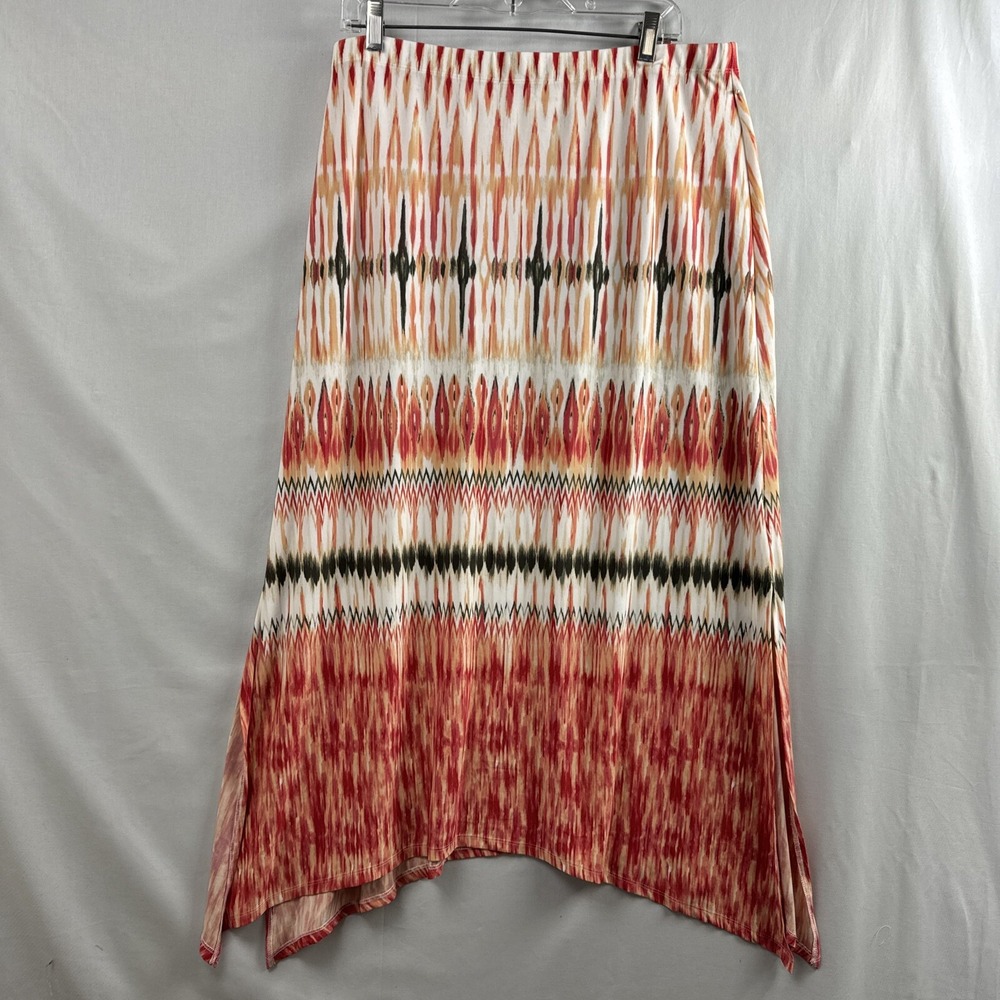 Chicos 2 Womens Lg Tribal Ikat Maxi Skirt Jersey Knit Pull On Stretch Southwest